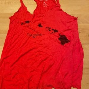 Used Honolulu surf red, tank top, size large with the islands of Hawaii